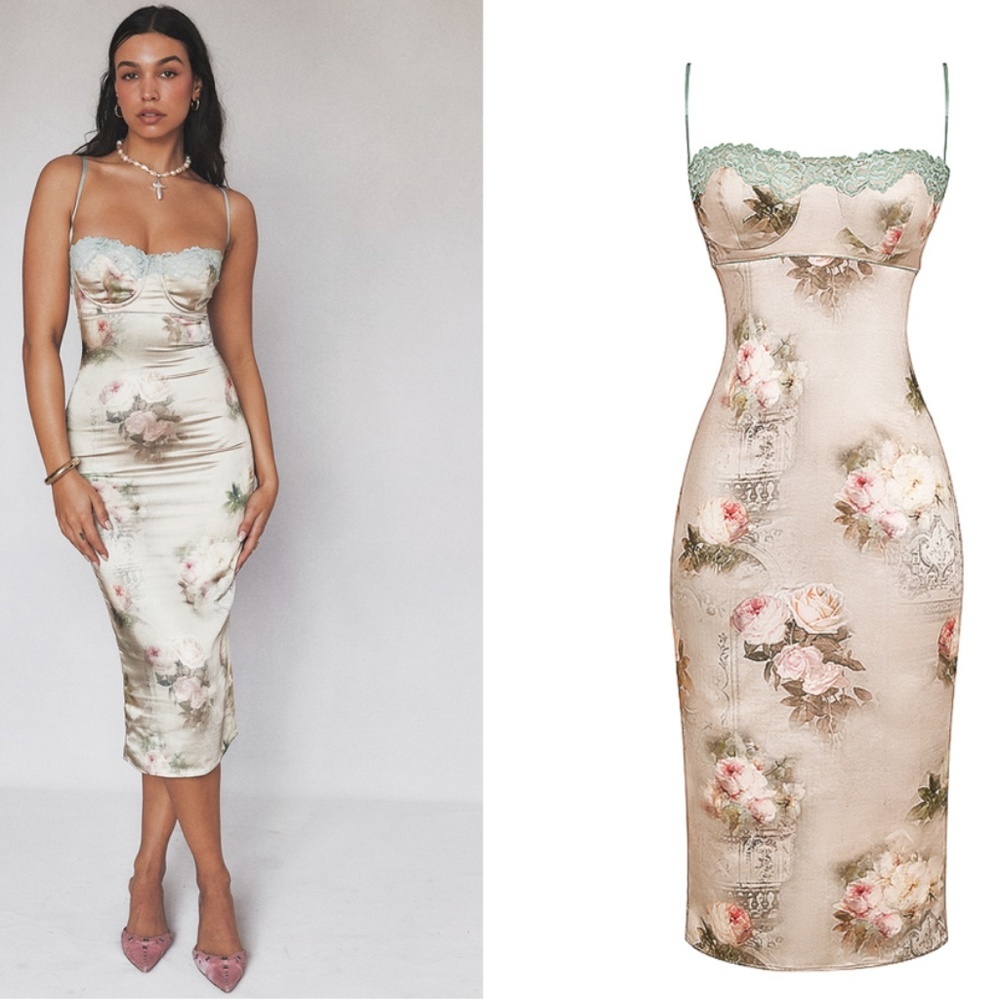 HOUSE OF CB 'Venus' Vintage Floral Midi Dress green corset style NWOT Sz XL A-C‎ - Picture 15 of 16